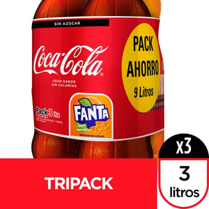 BEB TRIPACK  CC SIN AZUCAR FANTA X  LT